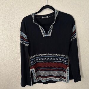 Black and Red V-Neck Nordic Sweater